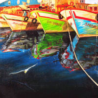 Картина больших размеров холст масло «Регата в Бургасе» купить и заказать в Москве у художника